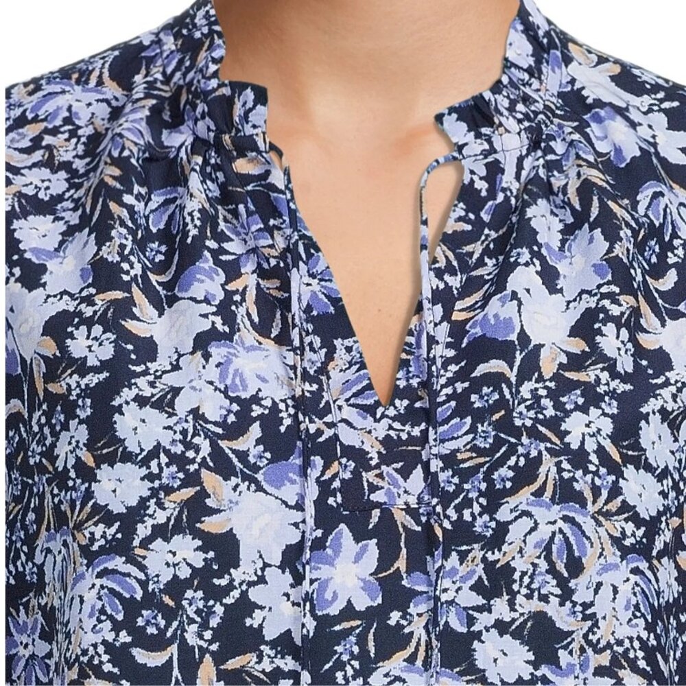Mixed Print Ruffle Top, Periwinkle Combo - Picture 6 of 7